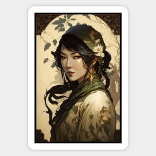 Chinese Lady with Green Hood Sticker